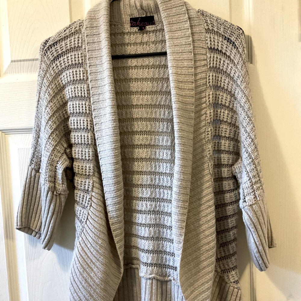Tan cardigan. Takeout. Medium